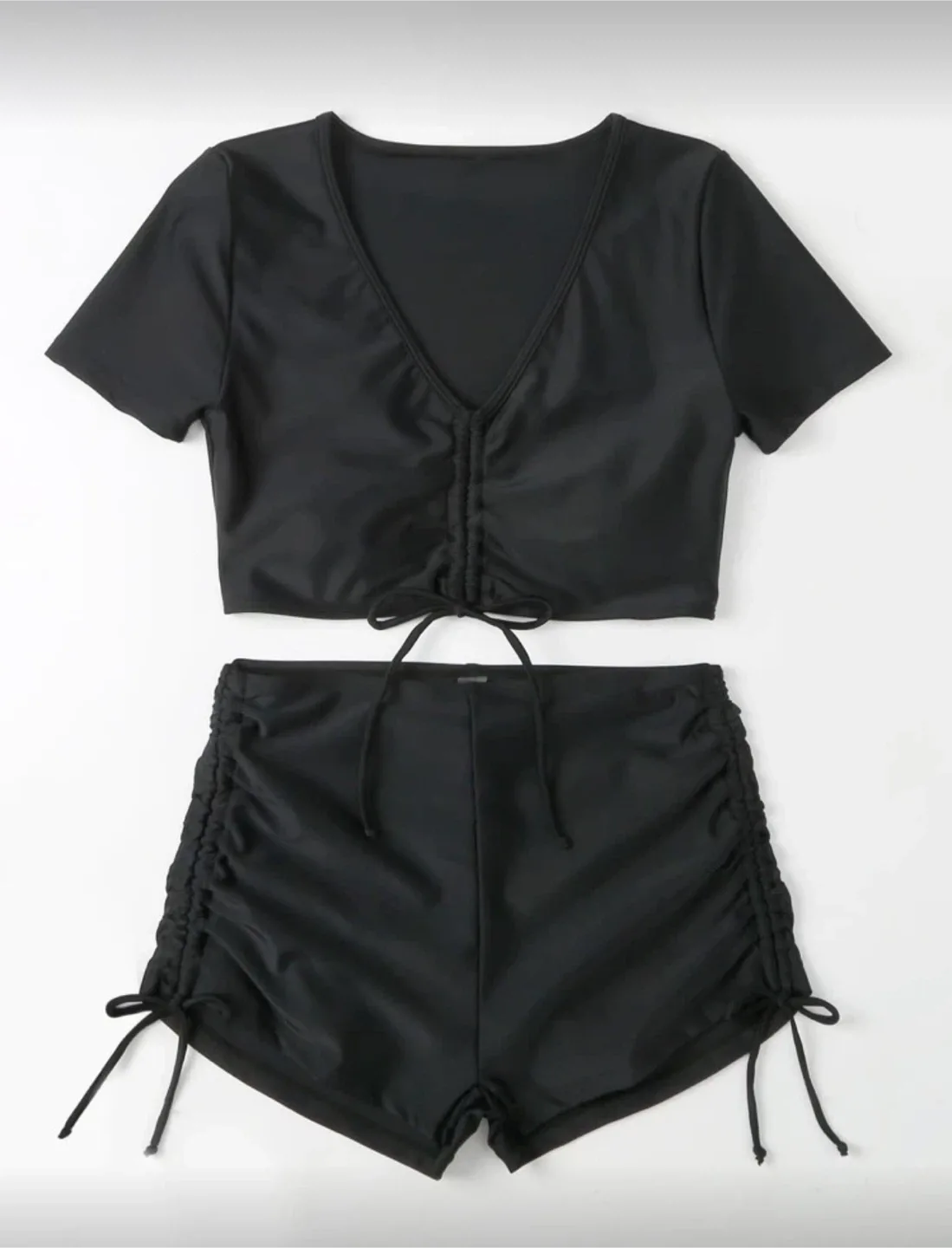 Black Ruched Drawstring Swimsuit - Size XS image indicator(2)