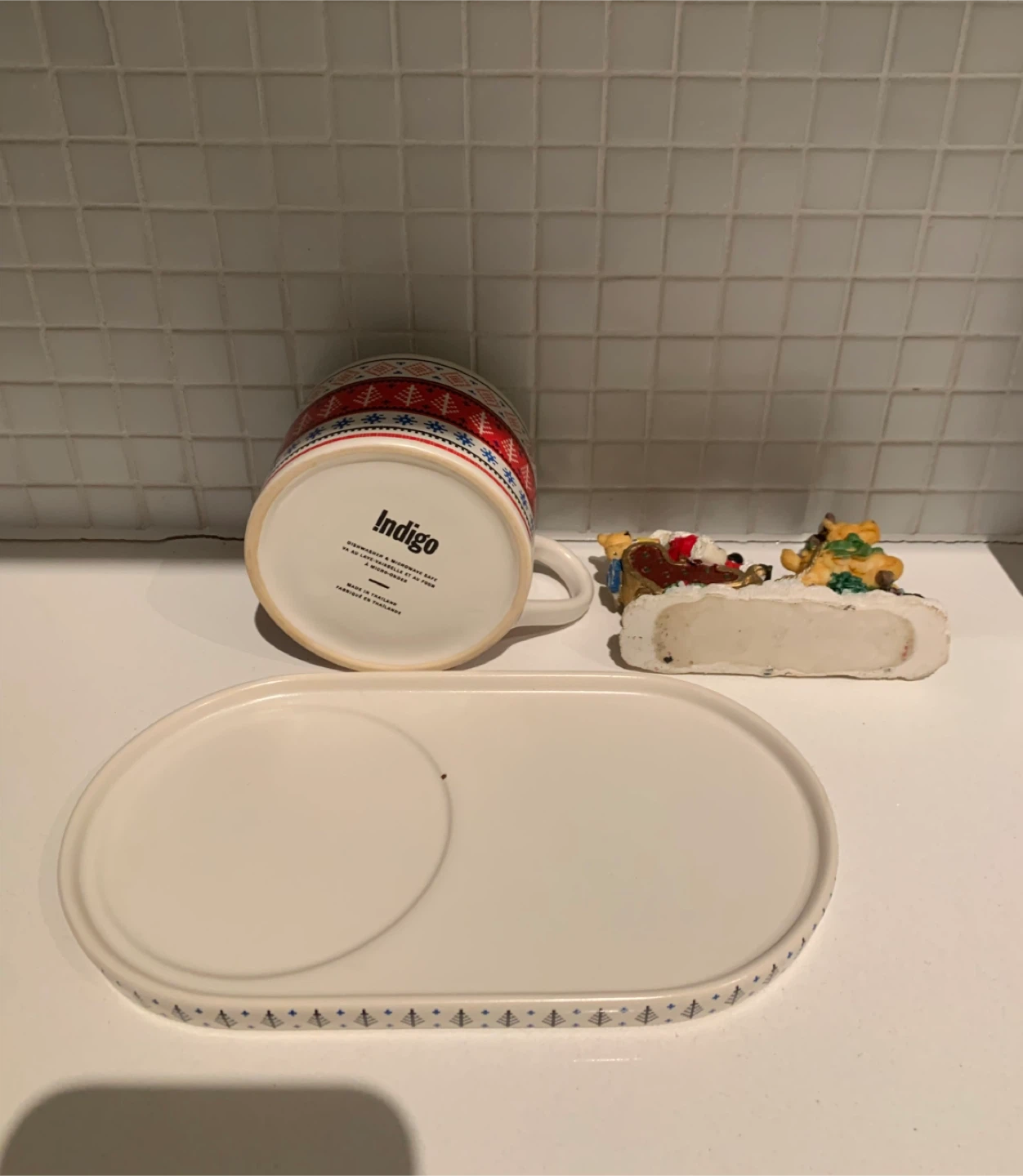 🎄”Indigo” Christmas Mug/Tray Set + Vintage Figurine #Cleanout - photo 2