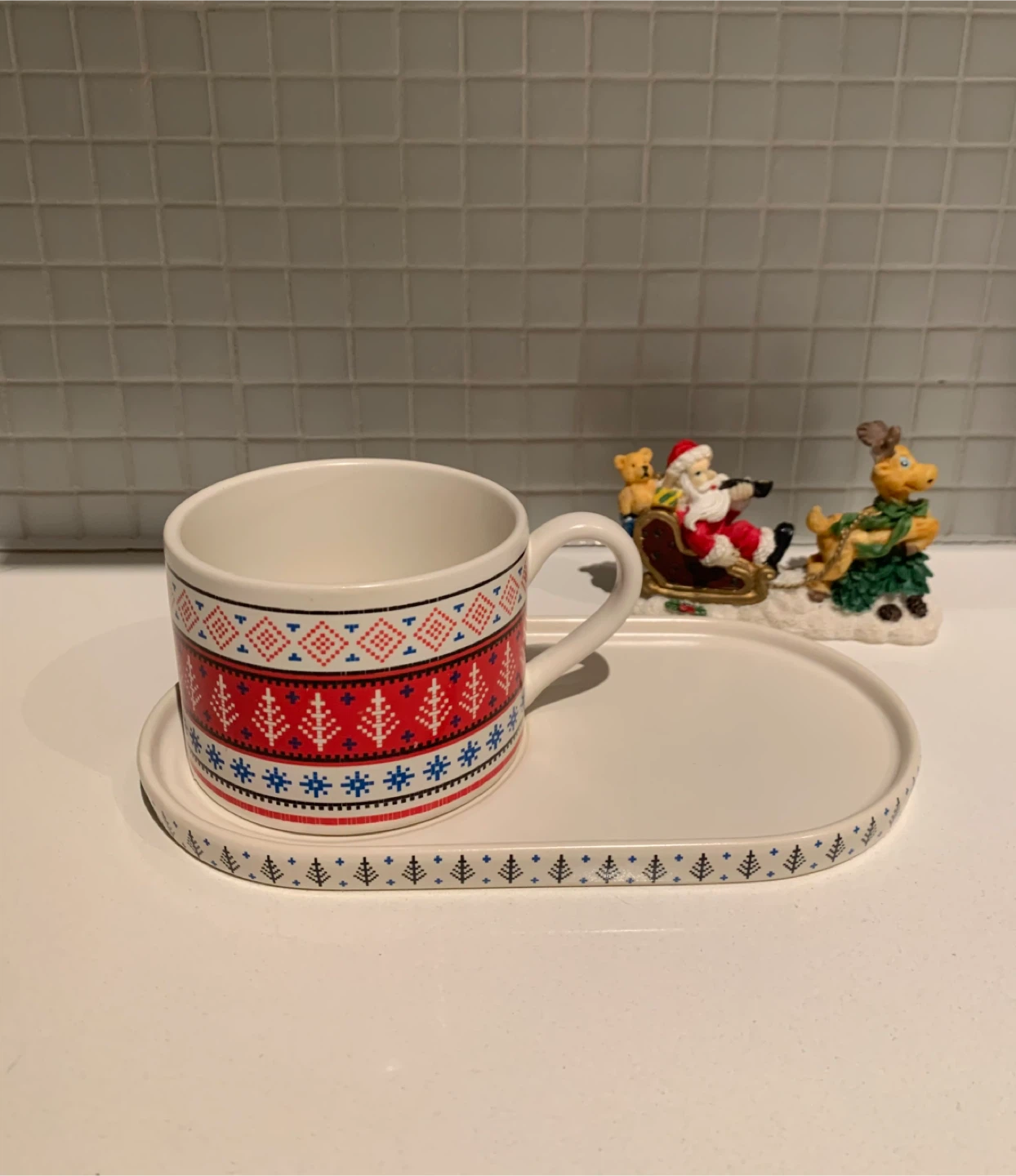 🎄”Indigo” Christmas Mug/Tray Set + Vintage Figurine #Cleanout
