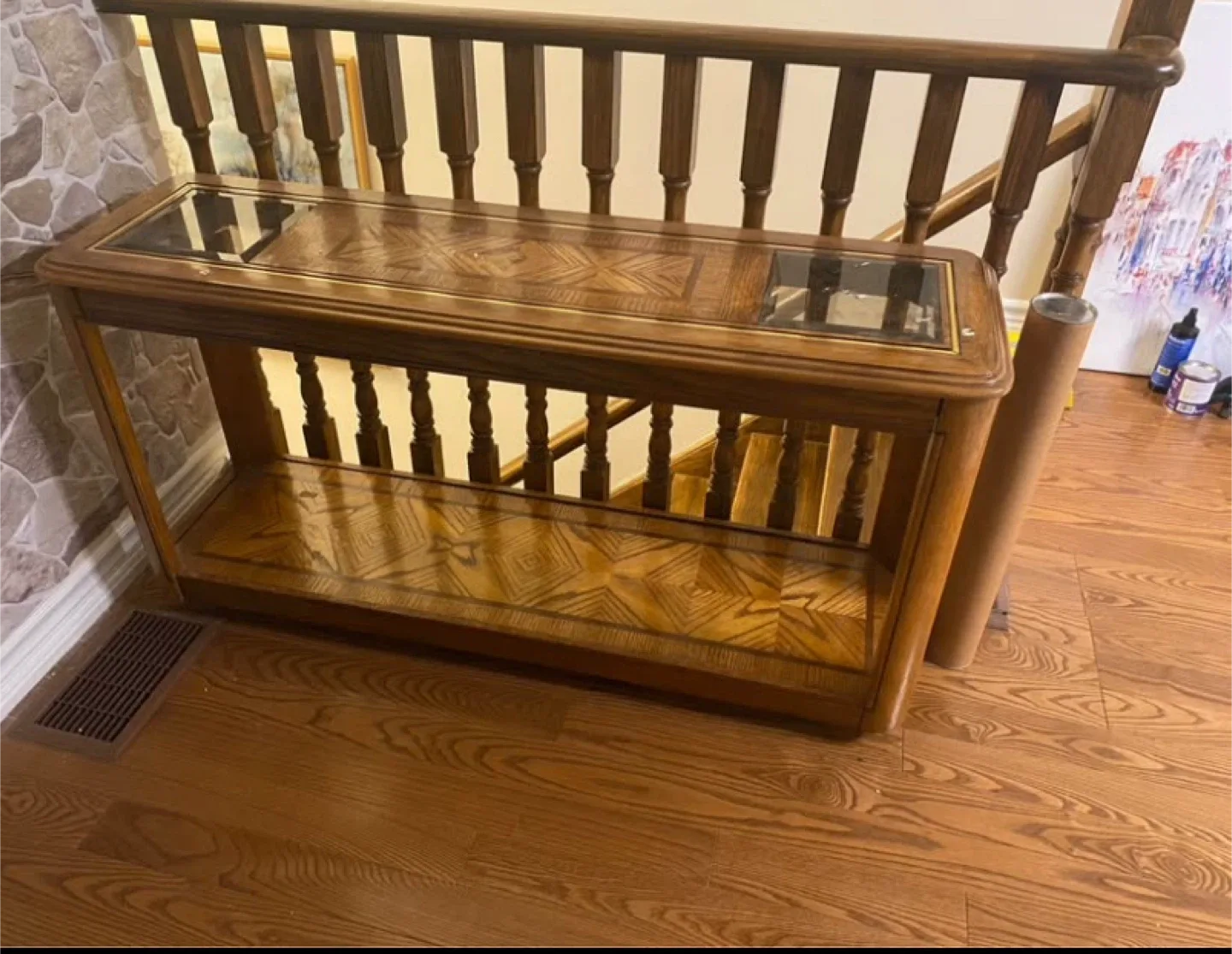 Vintage Wood & Glass Console Table