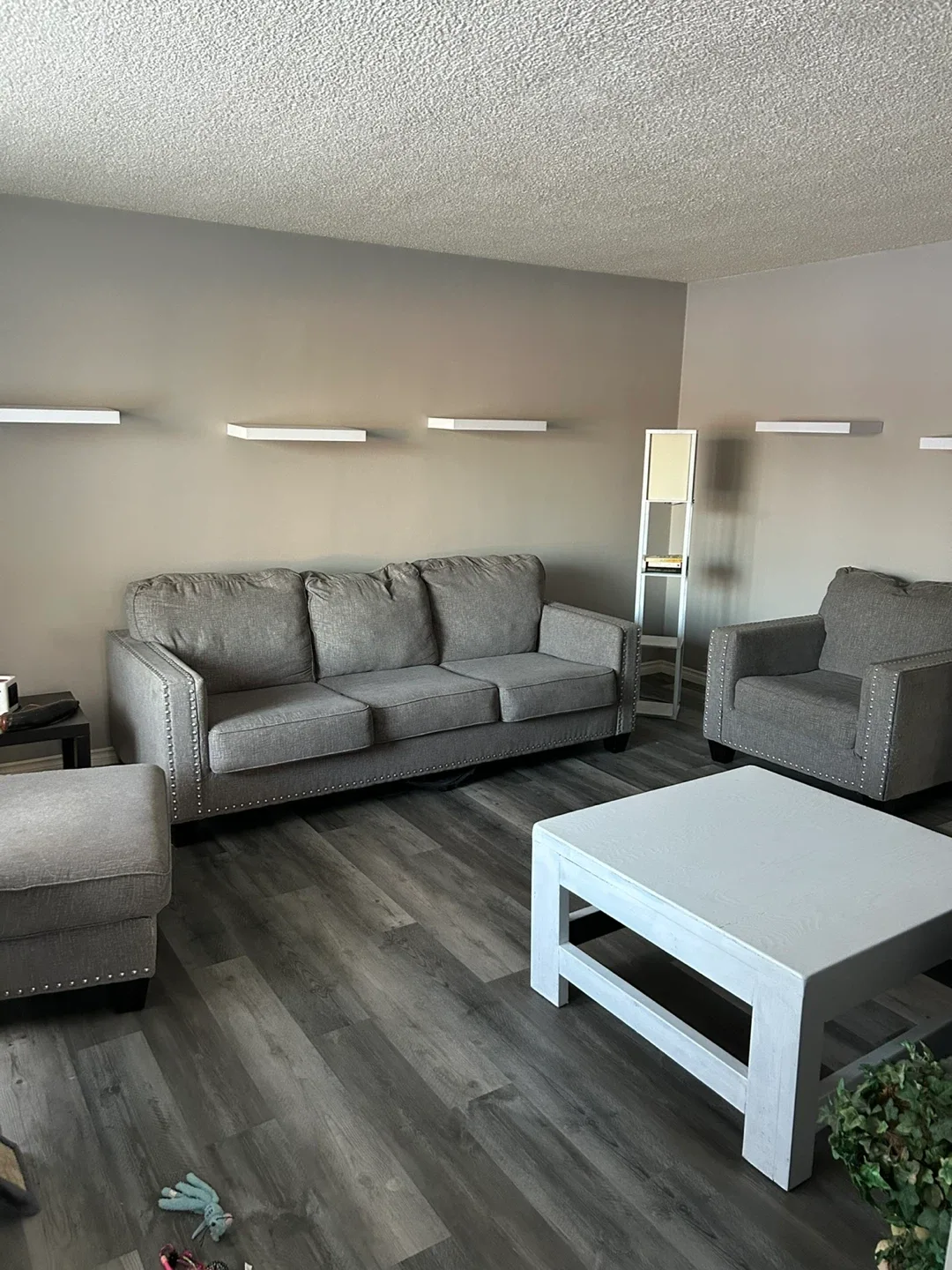 Grey Sofa, Loveseat, and Ottoman Set