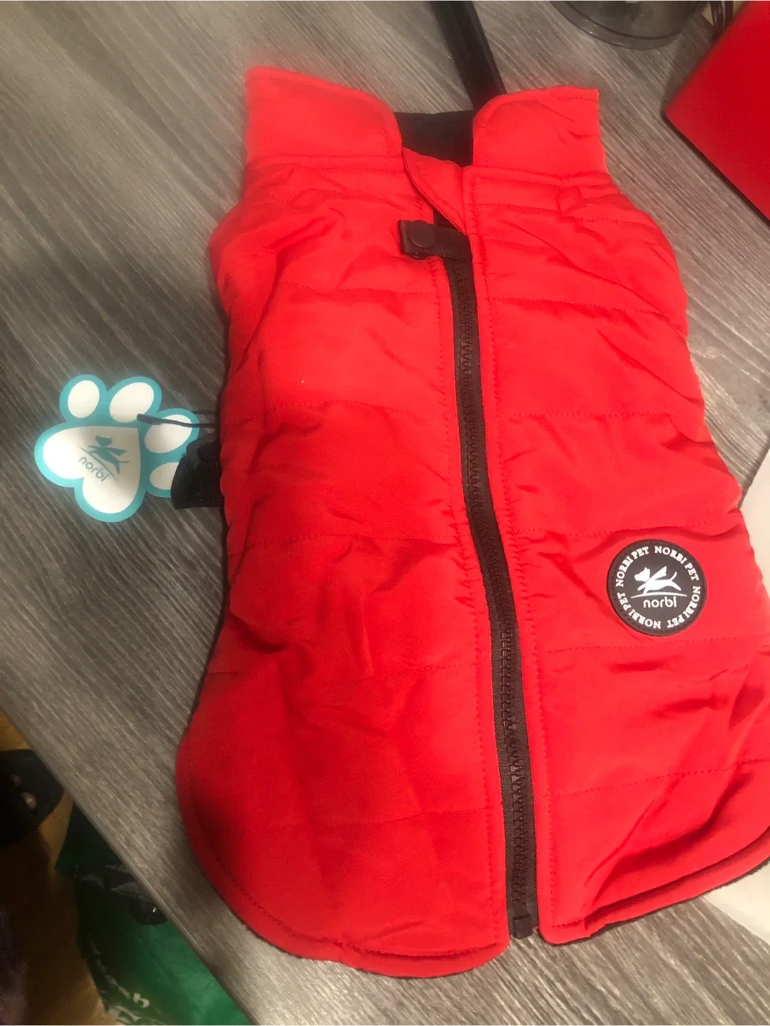 NEW-Norbi Pet Red & Black Dog Puffer Vest - Small