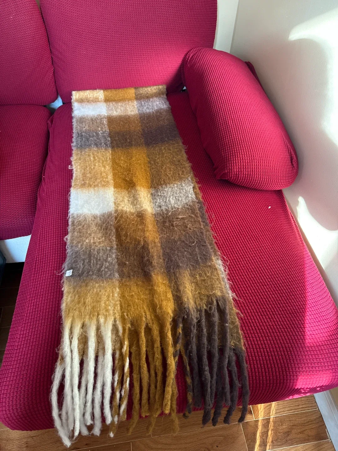 Brown Plaid Scarf with Tassels