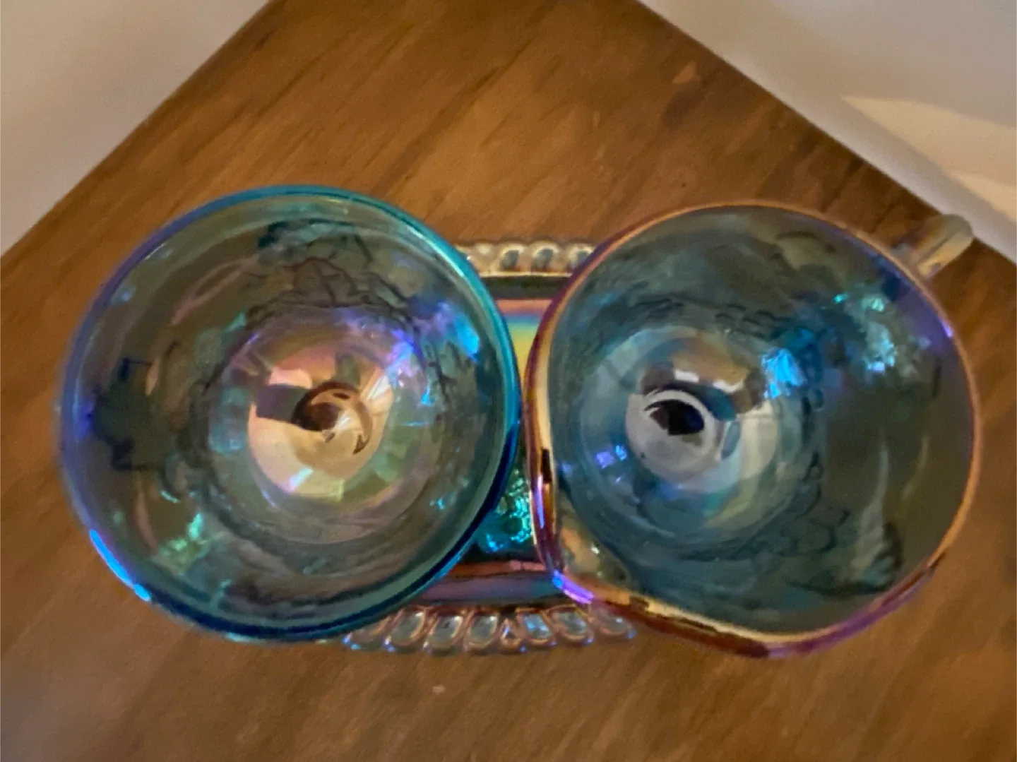 Harvest Grape Blue Carnival Glass Cream and Sugar Set image indicator(3)