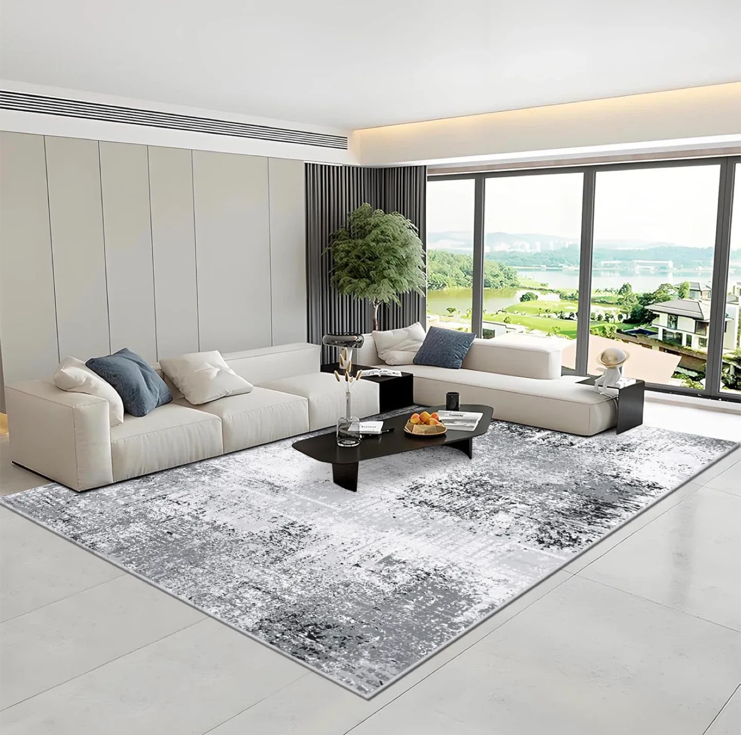 Grey Abstract Area Rug - Vintage Style