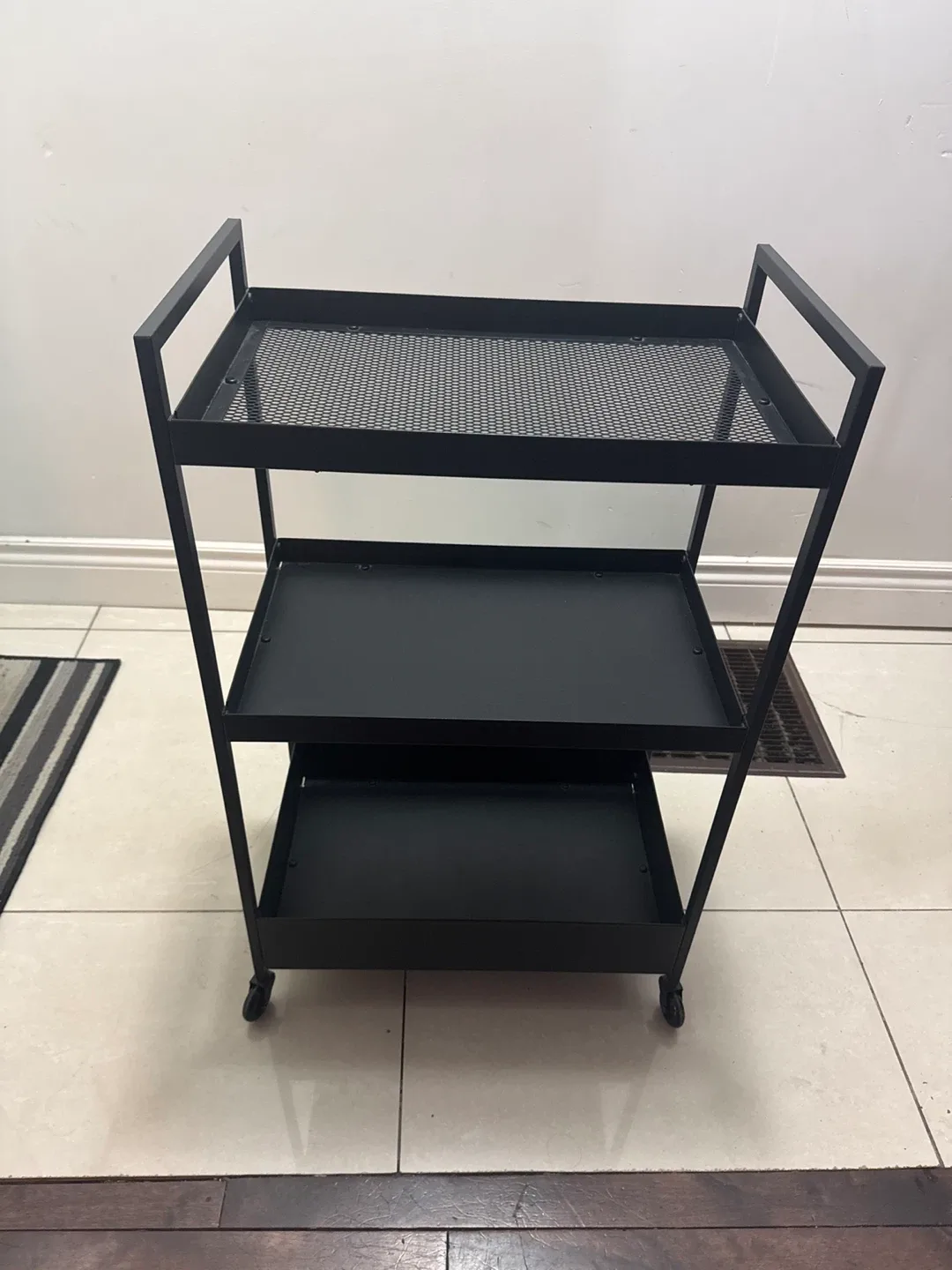 Ikea- Black Metal Utility Cart - 3 Tier Rolling Cart