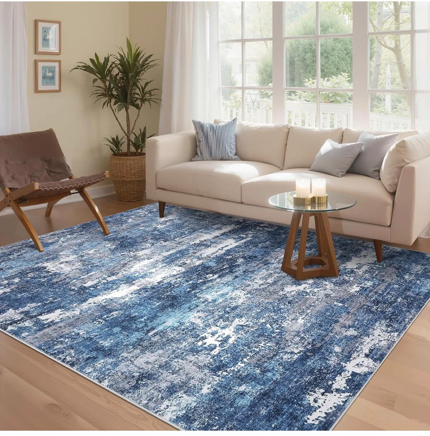 Blue Abstract Area Rug - Spill & Stain Resistant! image indicator(2)