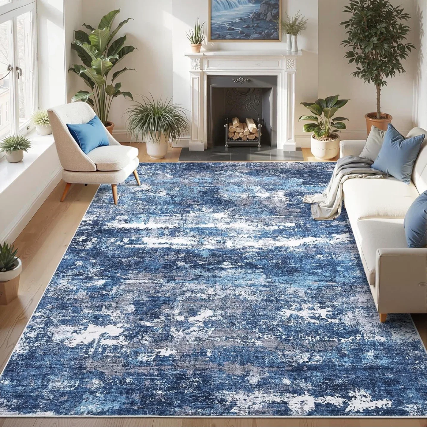 Blue Abstract Area Rug - Spill & Stain Resistant!