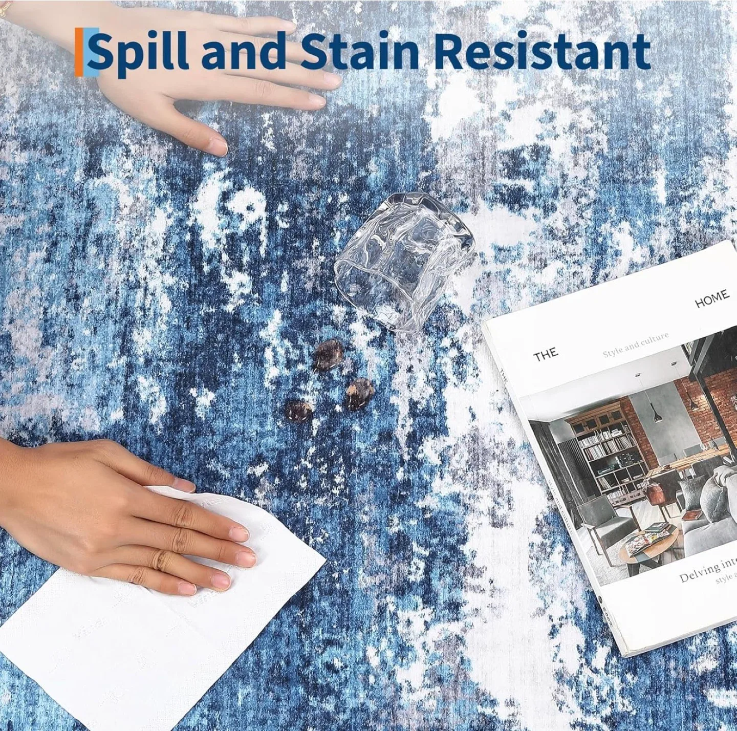 Blue Abstract Area Rug - Spill & Stain Resistant! image indicator(5)