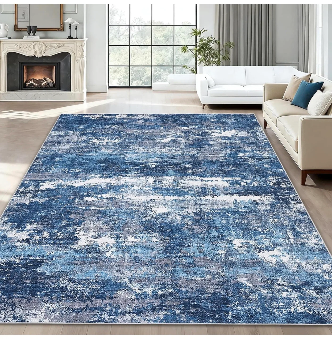 Blue Abstract Area Rug - Spill & Stain Resistant! image indicator(8)