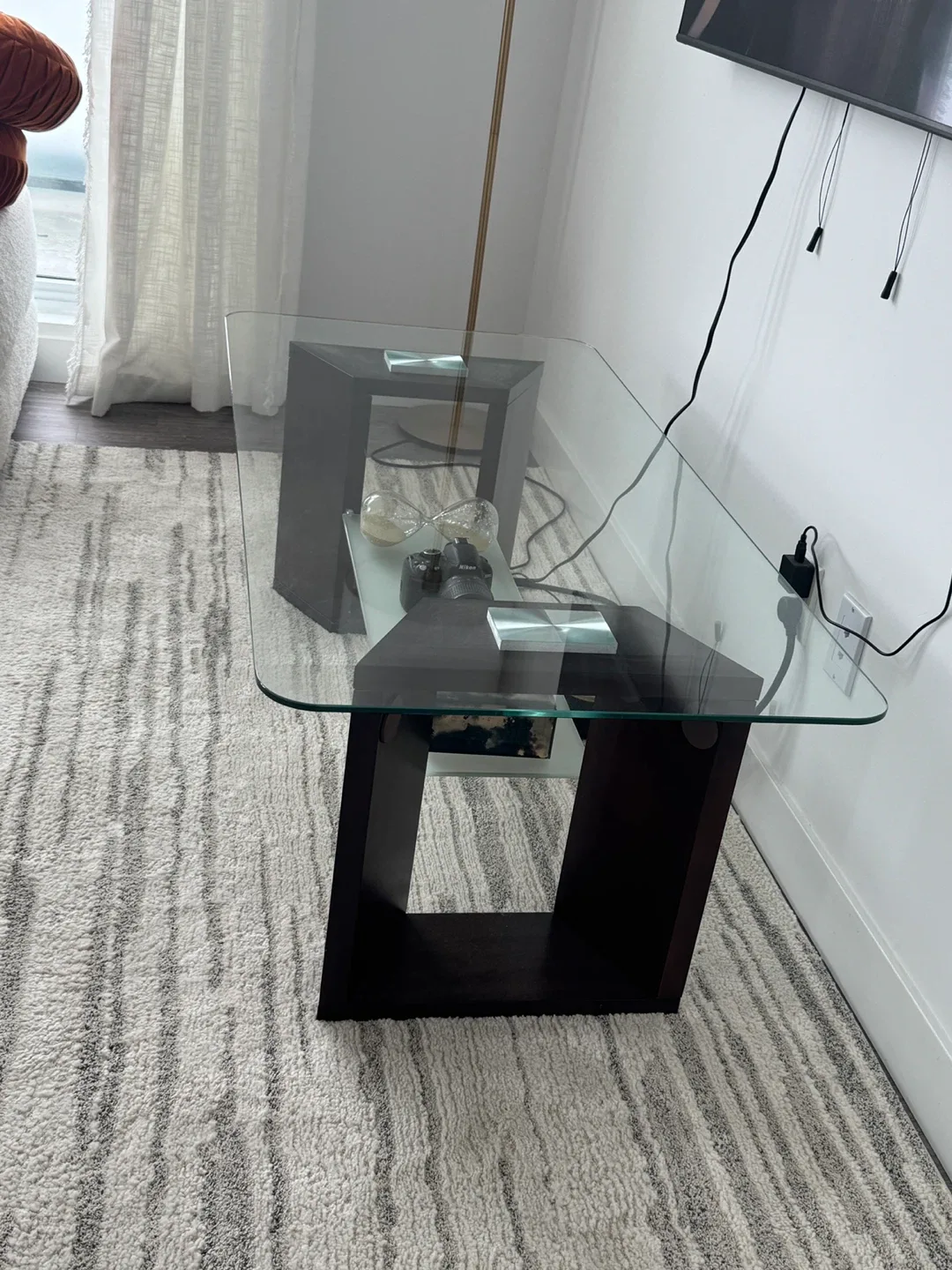 Glass Top Coffee Table - Dark Wood