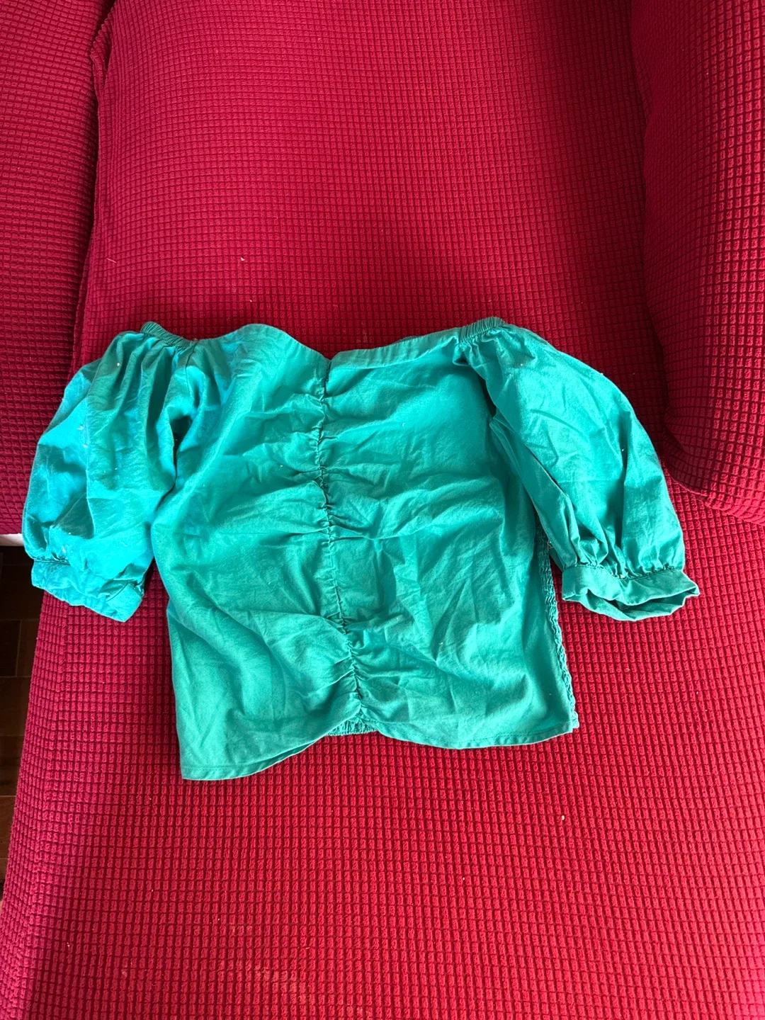 Teal Off-Shoulder Smocked Blouse