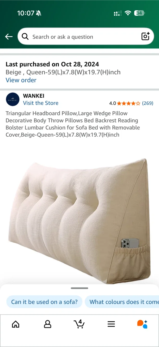 Wankei Headboard Pillow, Beige Queen Size