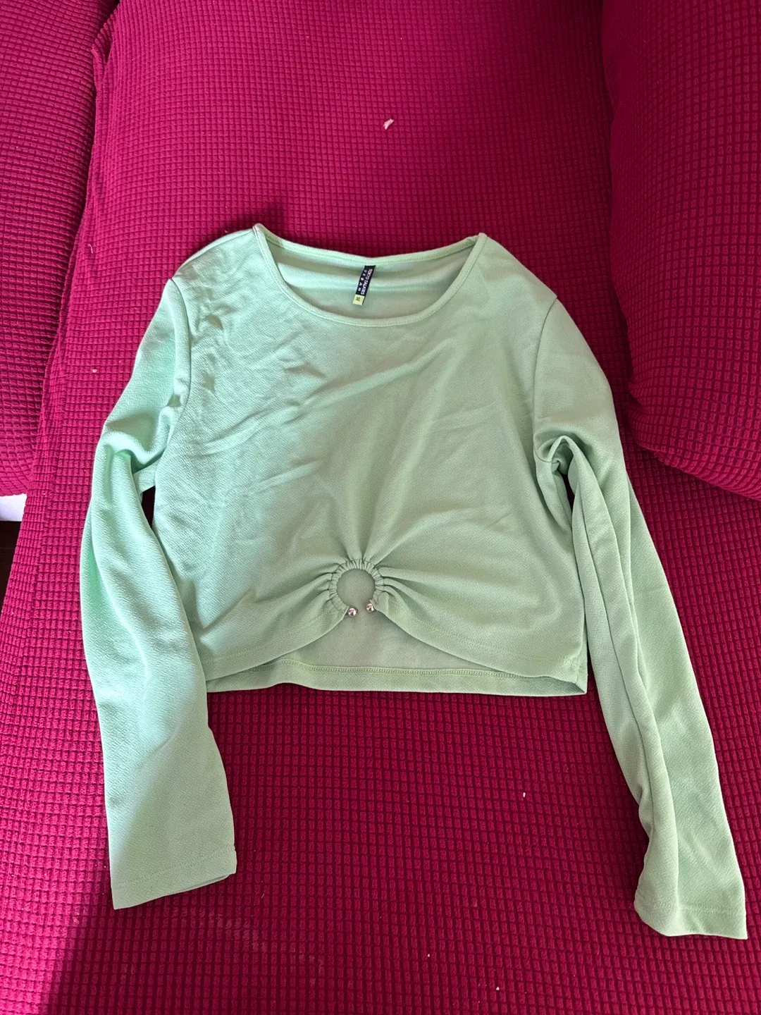 Shein Green Long Sleeve Crop Top - Size L