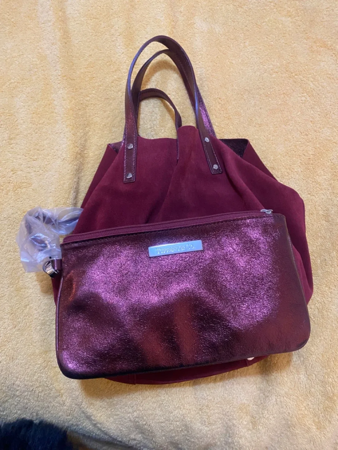 Tiffany & Co. Burgundy Suede Tote Bag with Pouch image indicator(3)