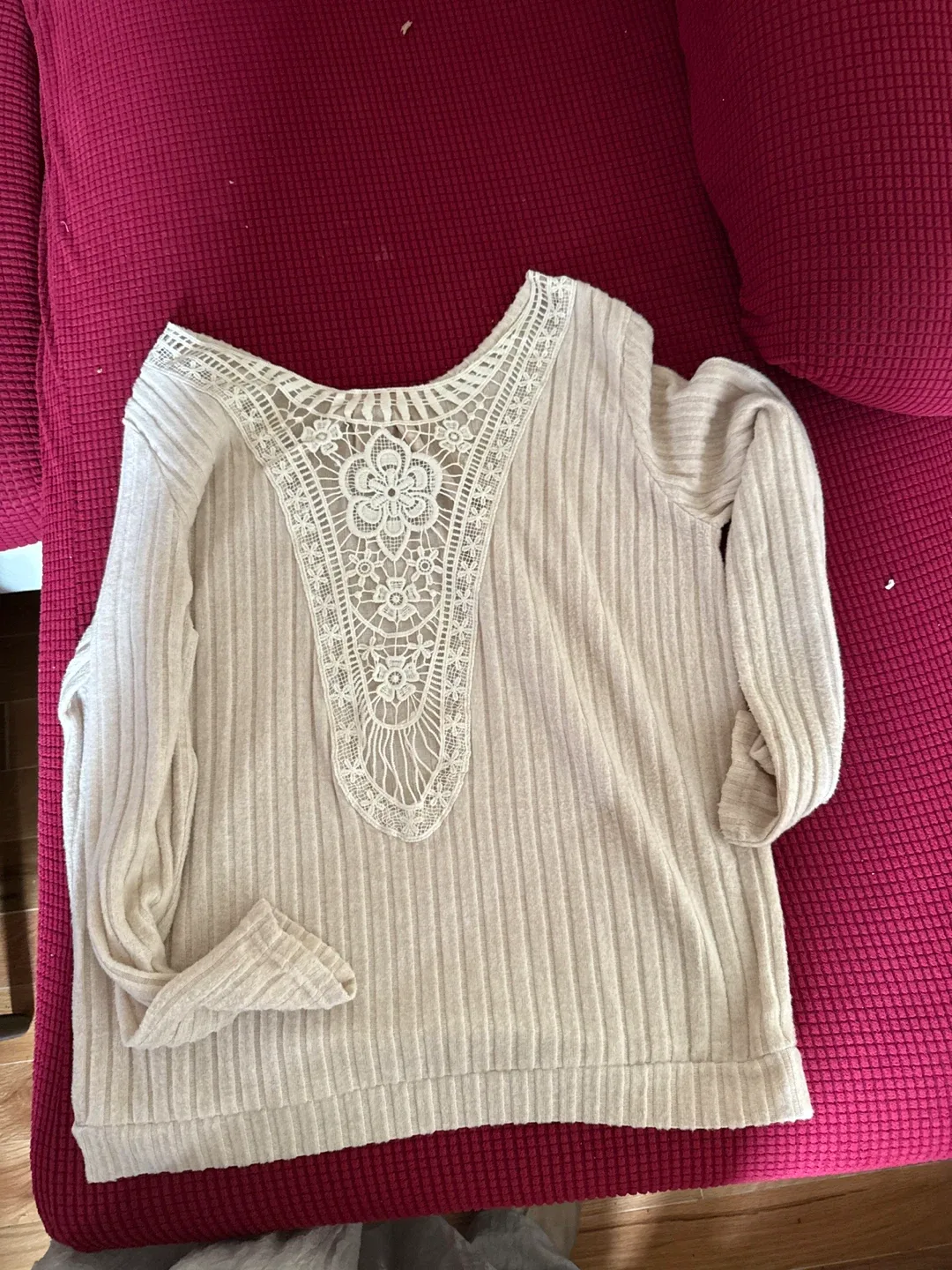 Cream Lace Back Long Sleeve Top