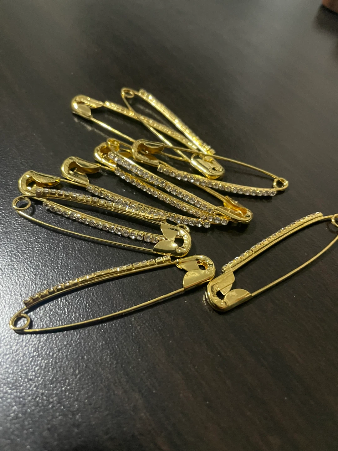 Gold Rhinestone Safety Pins