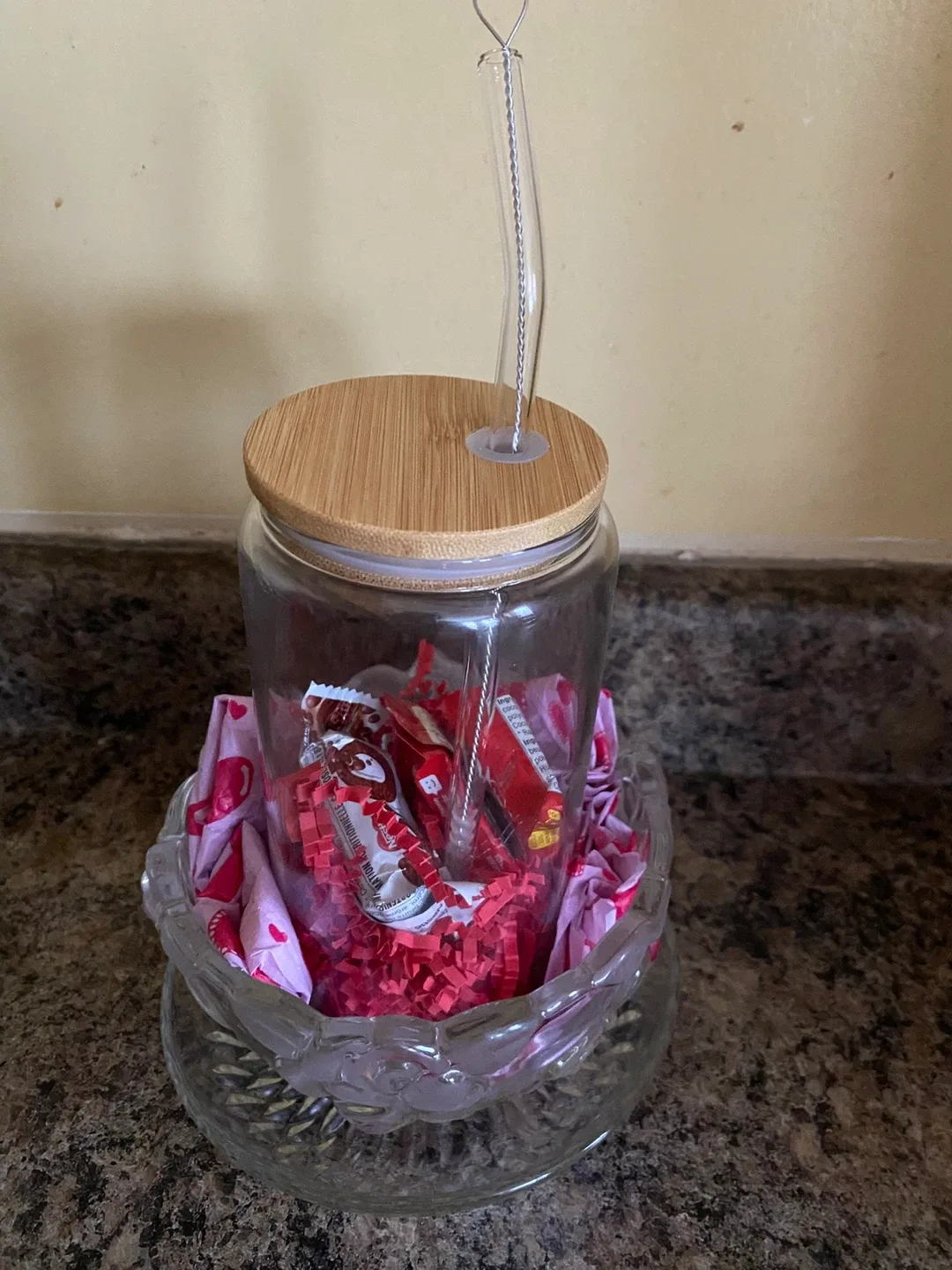 Glass bowl and cup with straw - brand new # Cleanout