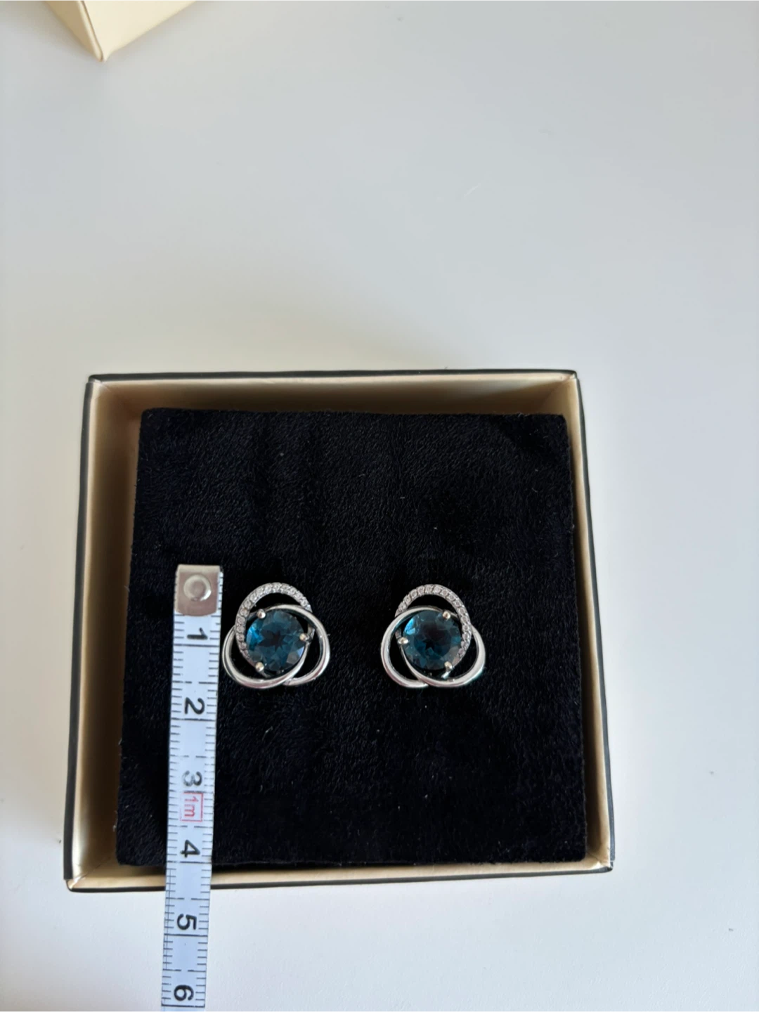 Solid 14K White Gold Earrings with London Topaz & Cubic Zirconia - photo 4