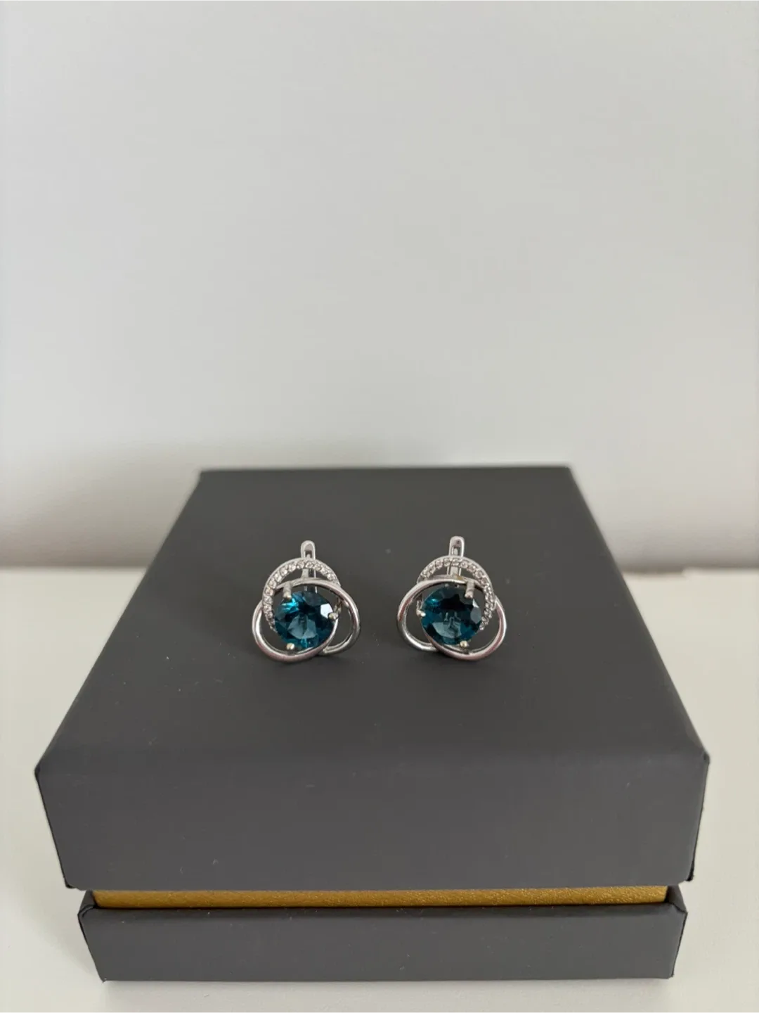 Solid 14K White Gold Earrings with London Topaz & Cubic Zirconia image indicator(5)