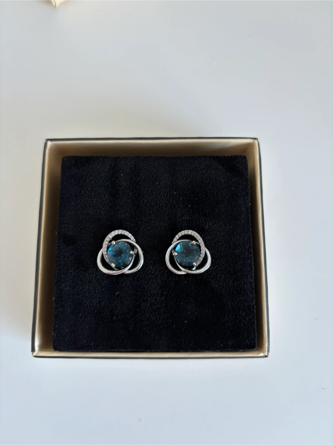 Solid 14K White Gold Earrings with London Topaz & Cubic Zirconia - photo 2
