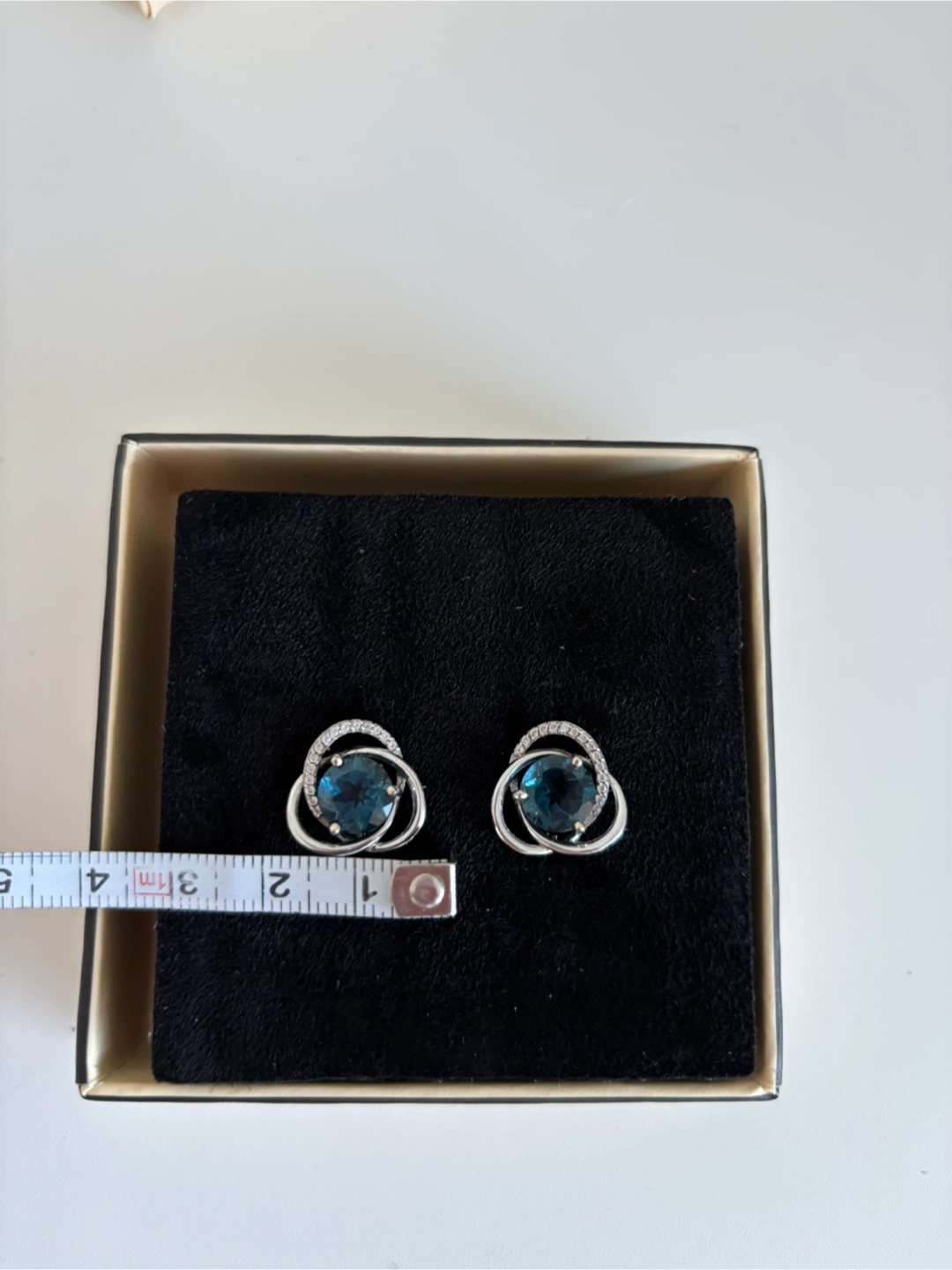Solid 14K White Gold Earrings with London Topaz & Cubic Zirconia - photo 3