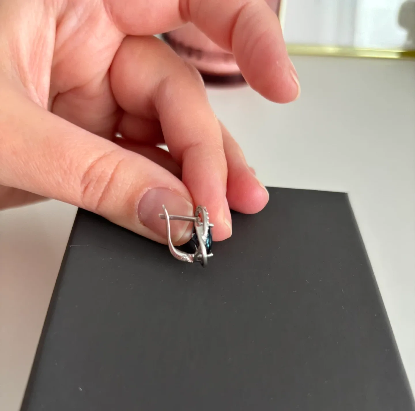 Solid 14K White Gold Earrings with London Topaz & Cubic Zirconia image indicator(7)