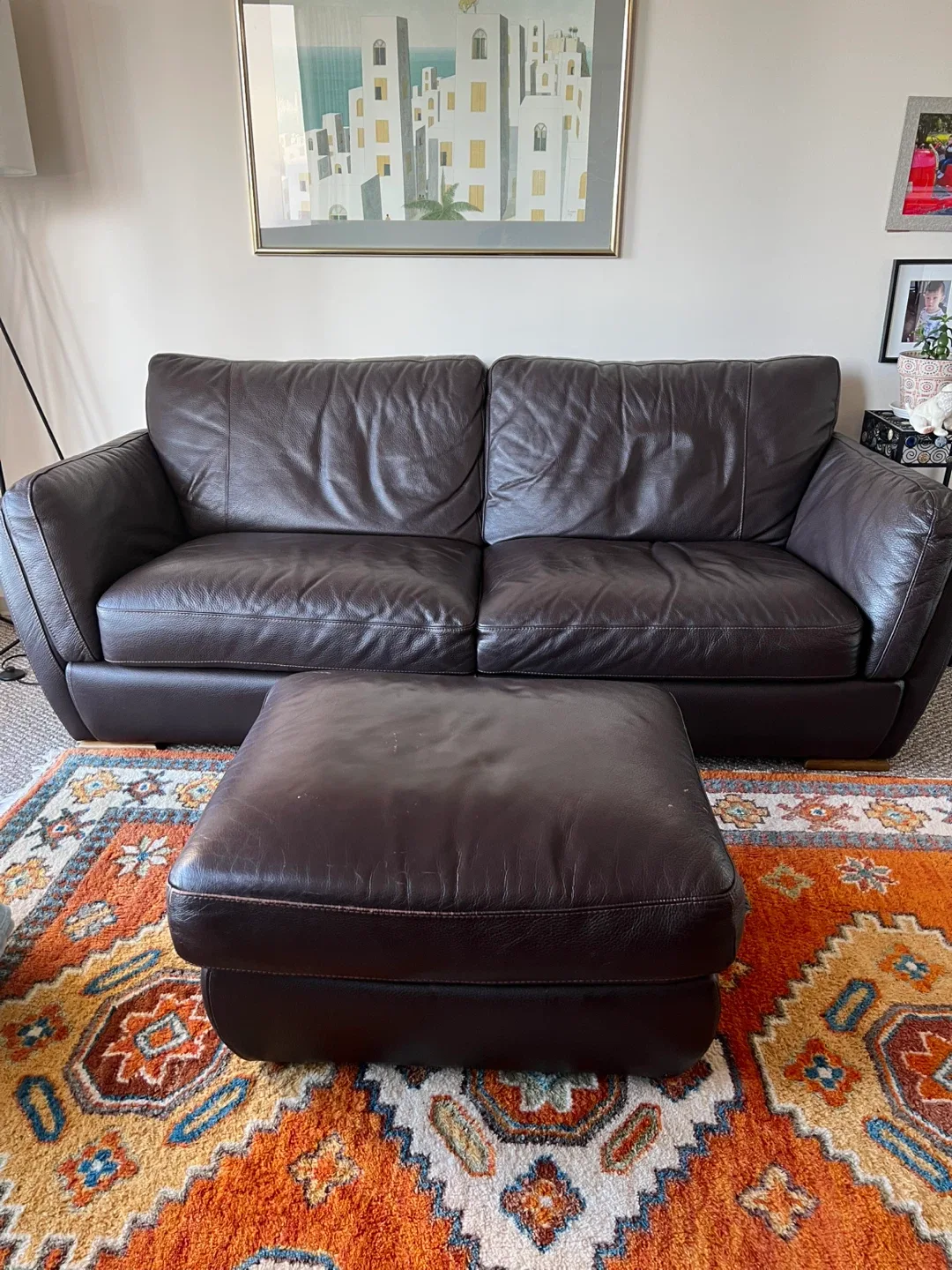 Natuzzi Brown Leather Sofa & Chair Set
