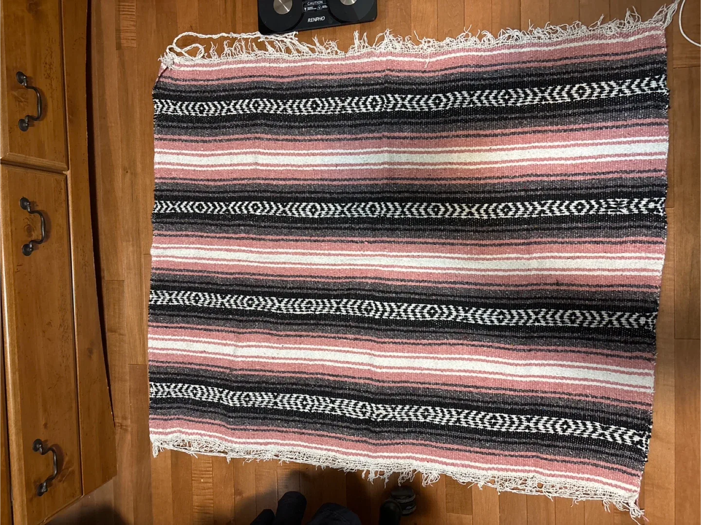 Striped Mexican Blanket - Pink, White, Black