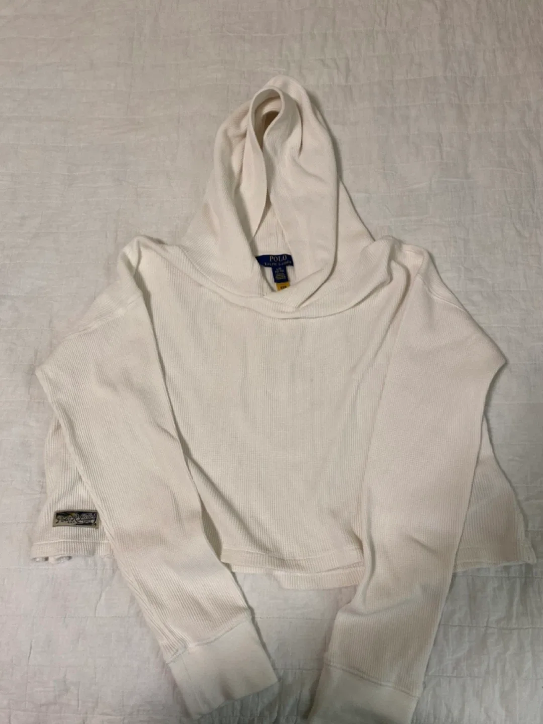 Polo Girls Waffle Cropped White Hoodie - Size 12-14Yr