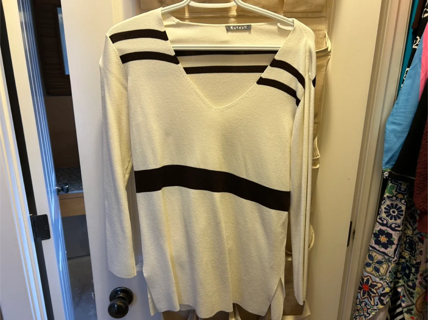 Katmay Cream & Brown Striped Knit Top