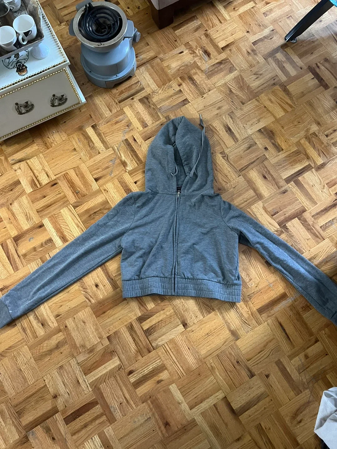Grey Cropped Zip-Up Hoodie