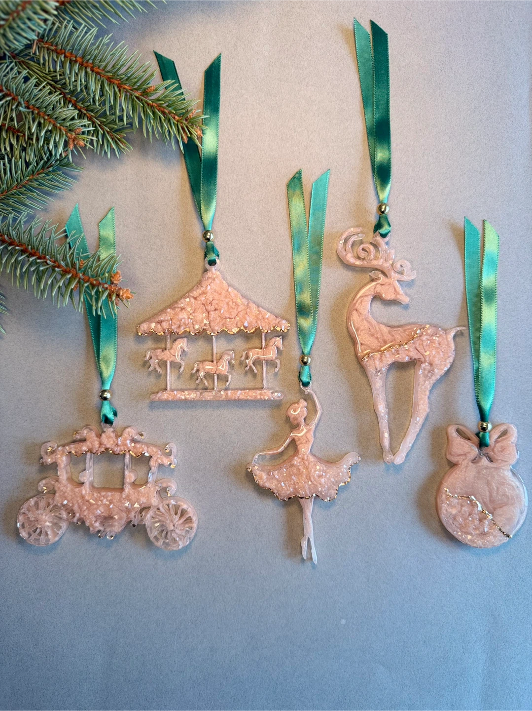 Christmas Tree Decorations | Epoxy Resin | Set of 5 Ornaments