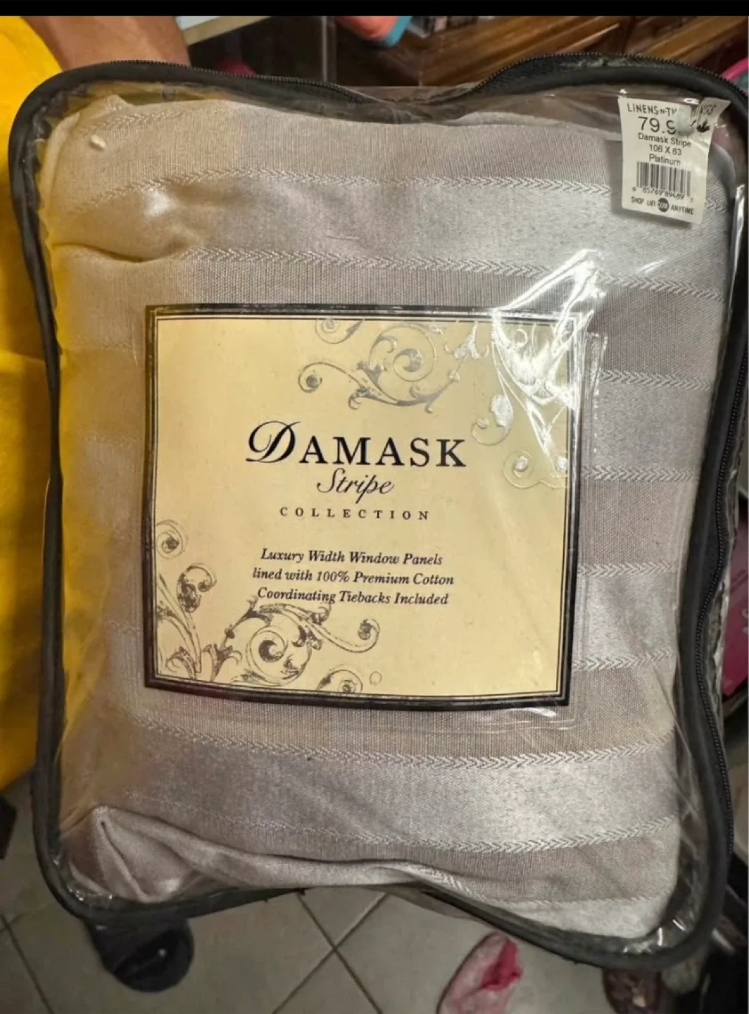 Brand new Damask Stripe Window Panels Set with tie back