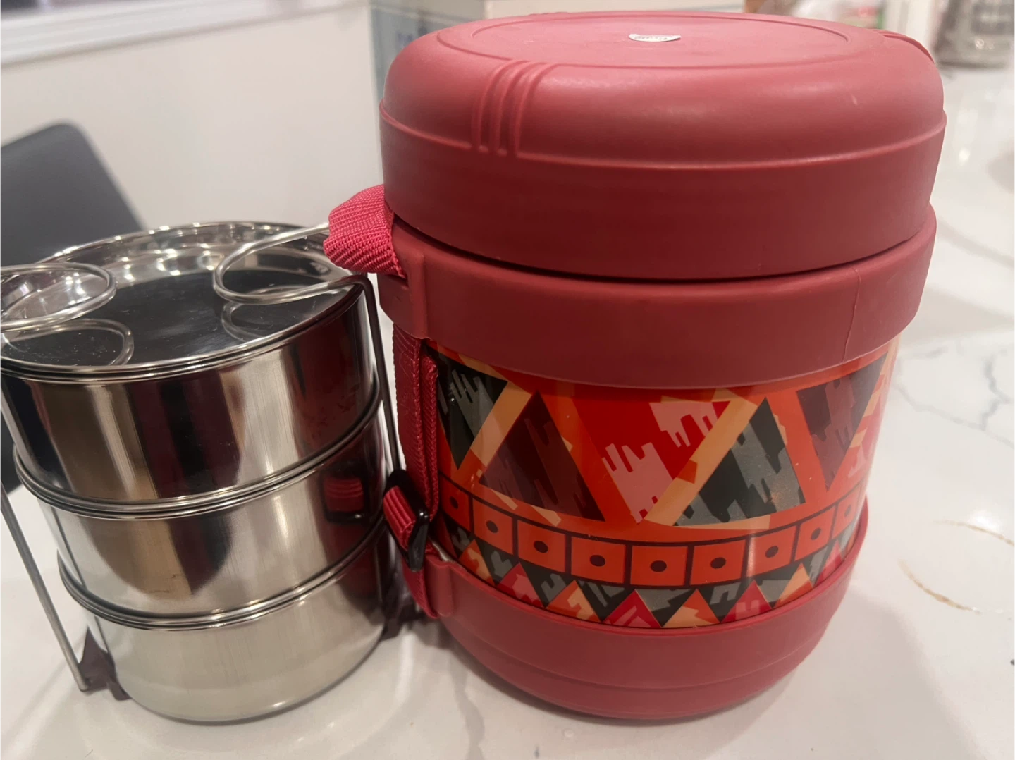 Tiffin Carrier Set - Stainless Steel & Red #Cleanout
