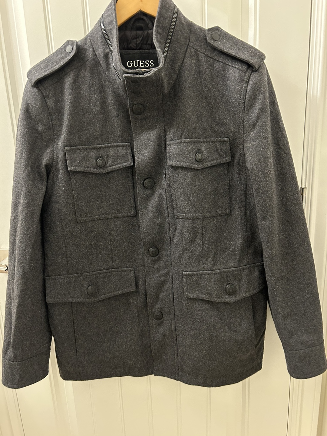 Guess Grey Wool Blend Military Jacket
