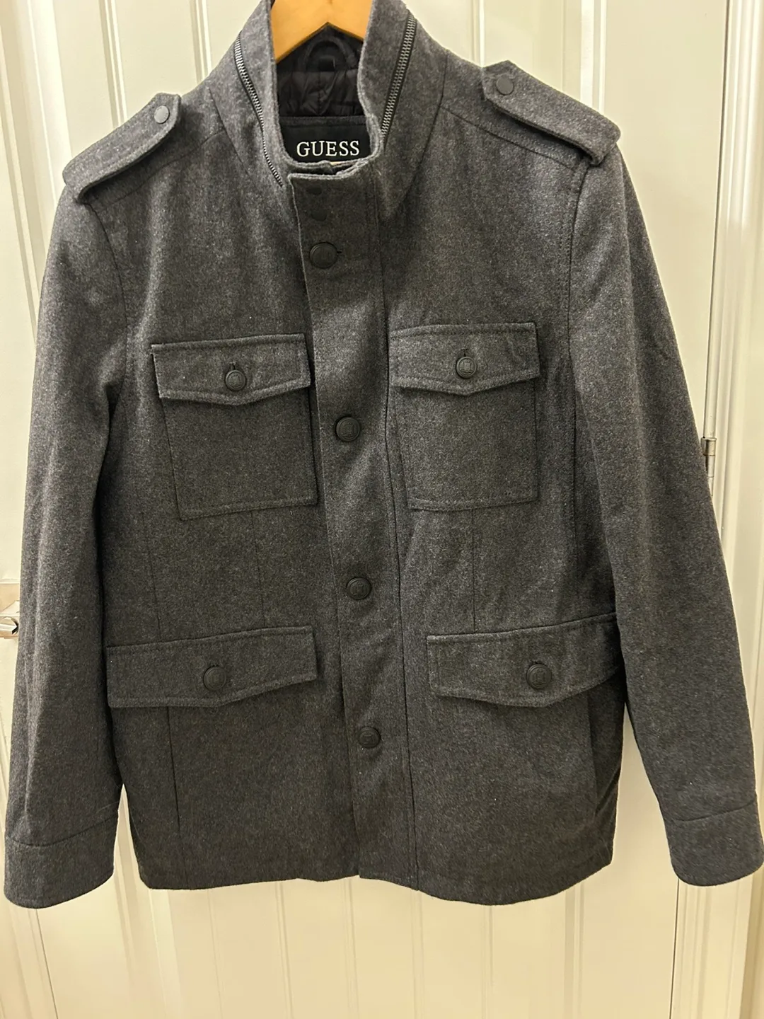 Guess Grey Wool Blend Military Jacket