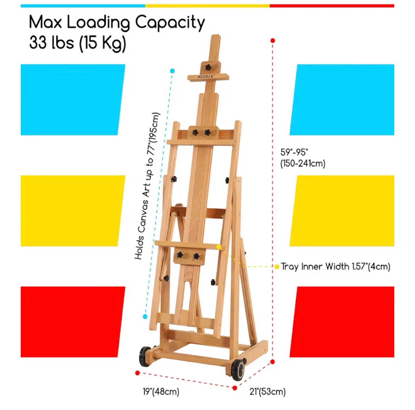 Wooden easel with wheels - Adjustable & Sturdy image indicator(6)