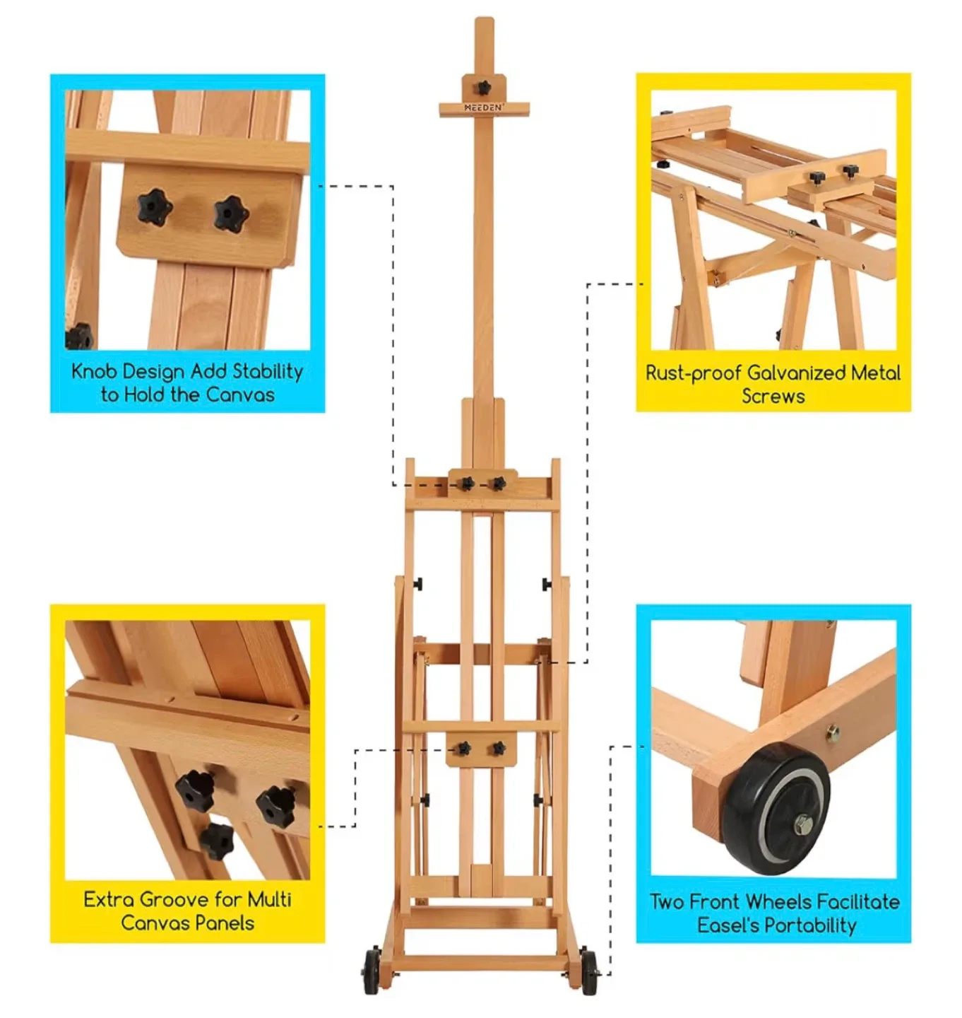 Wooden easel with wheels - Adjustable & Sturdy image indicator(8)