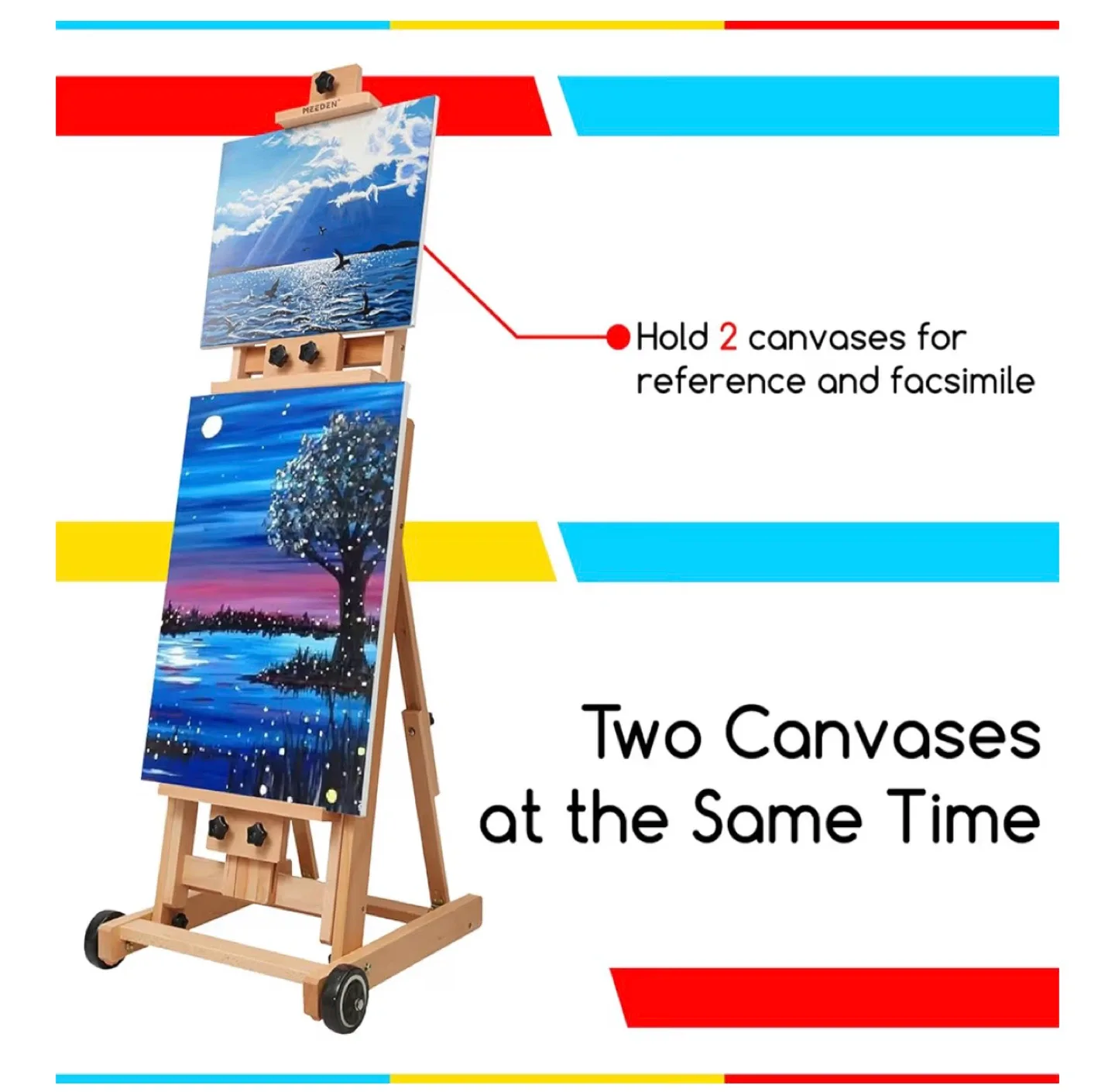 Wooden easel with wheels - Adjustable & Sturdy image indicator(9)