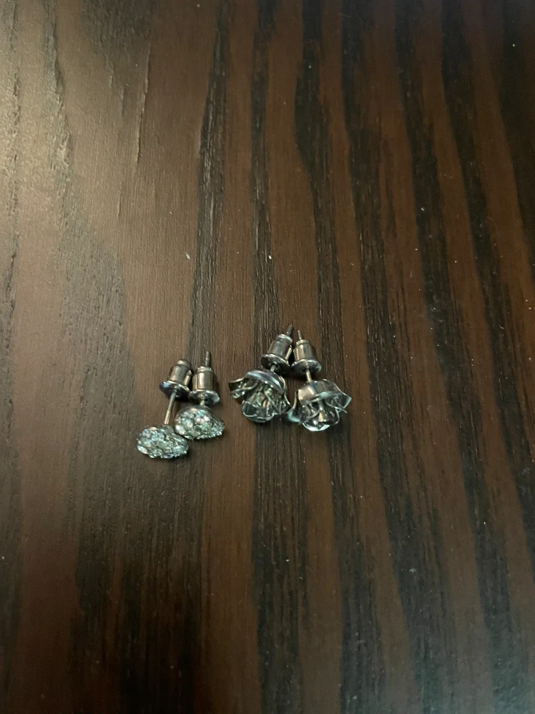 Stud Earrings - Flower and Rhinestone Hearts