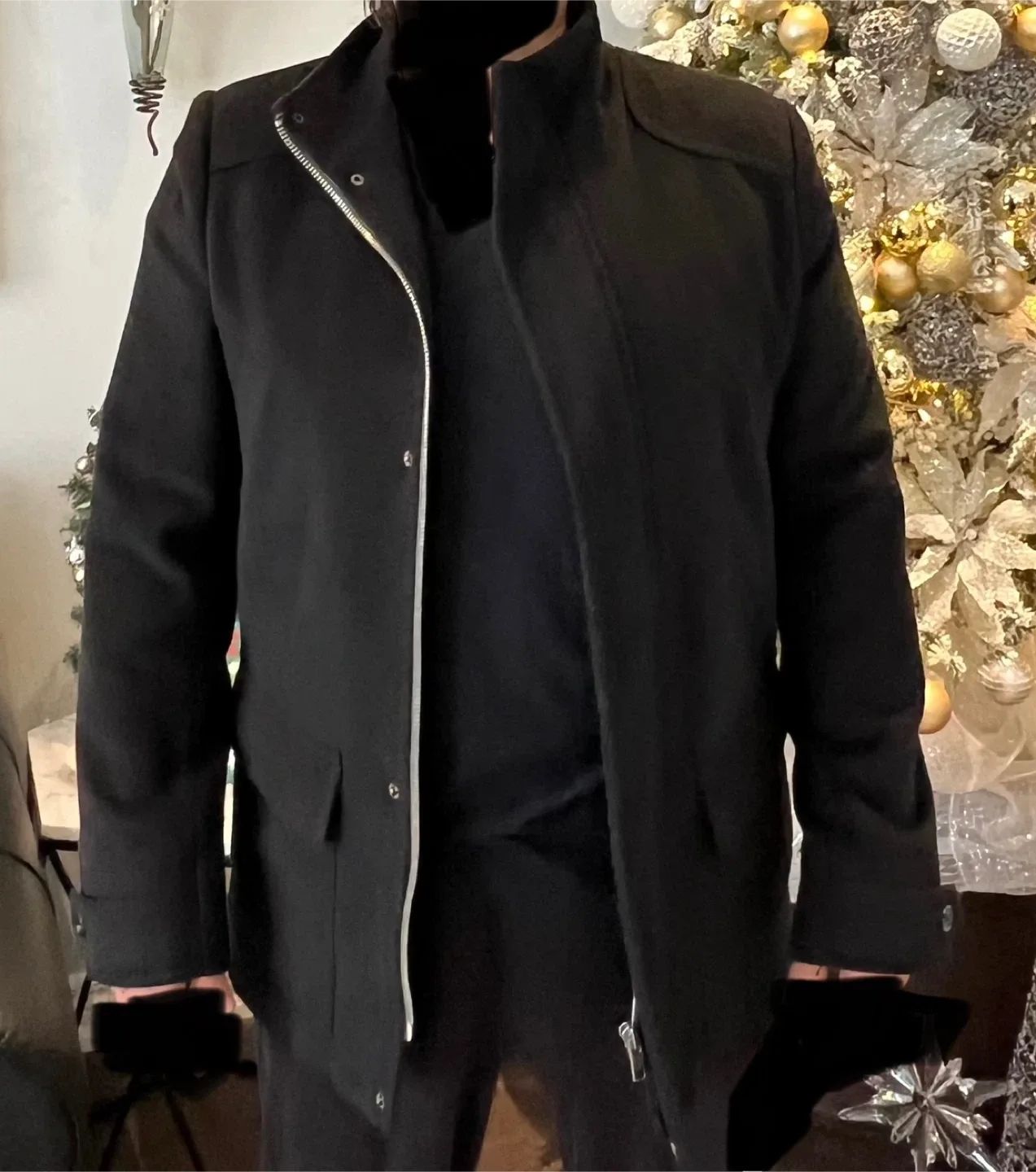 Men's Black Wool Blend Coat