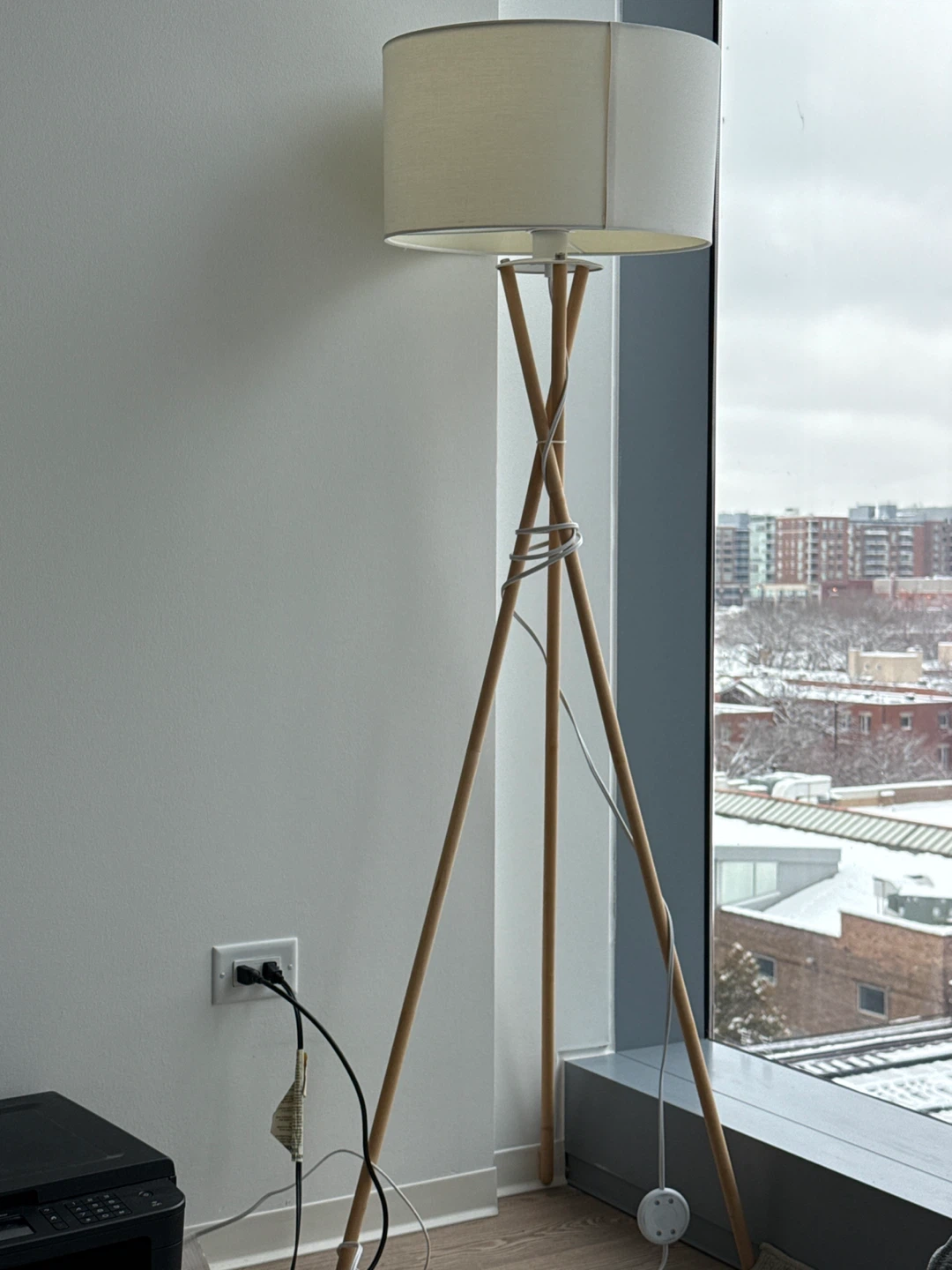 Tripod Floor Lamp - Wood & White