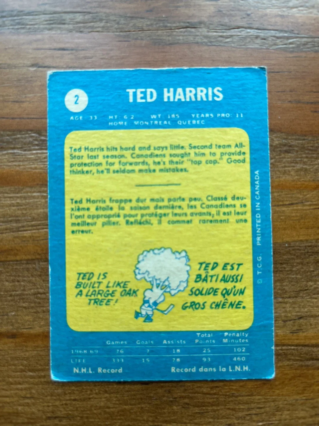 1969-70 OPC O PEE CHEE HOCKEY #2 TED HARRIS image indicator(2)
