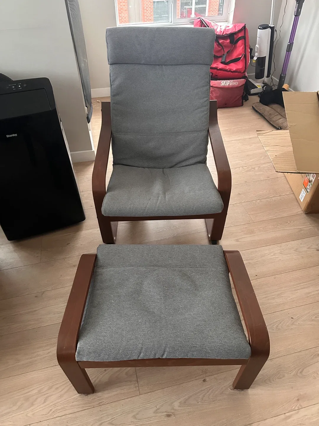 IKEA POÄNG Chair and Ottoman - Grey