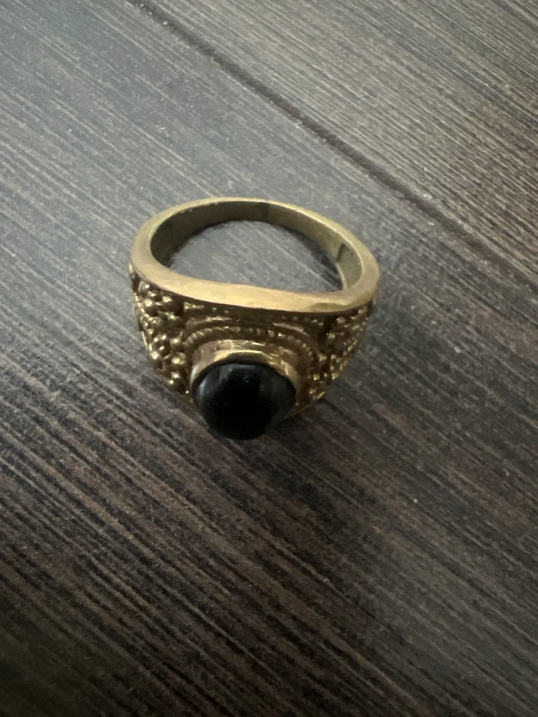 Vintage Gold Tone Ring with Black Stone