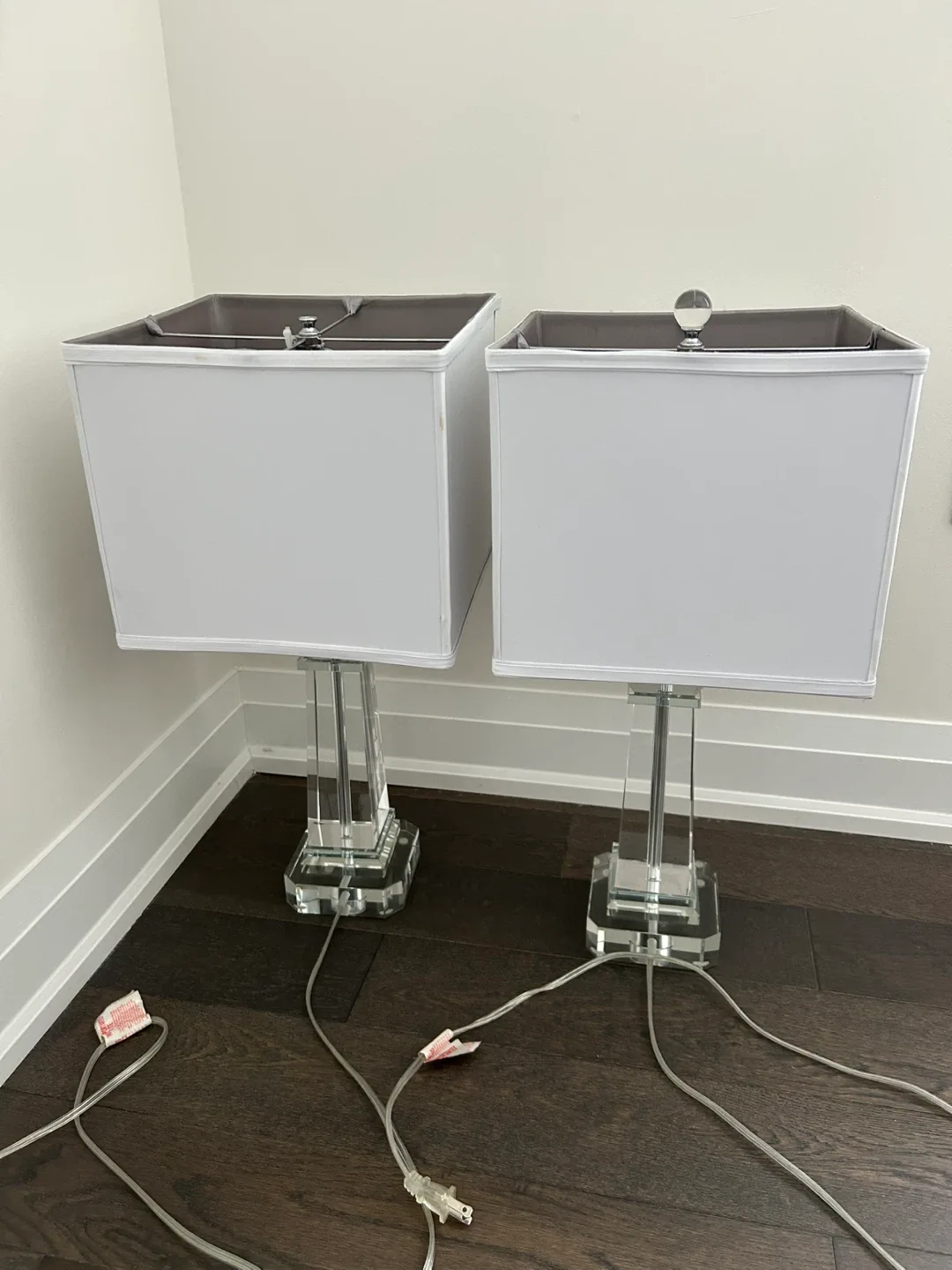 Pair of Crystal Lamps with White Shades
