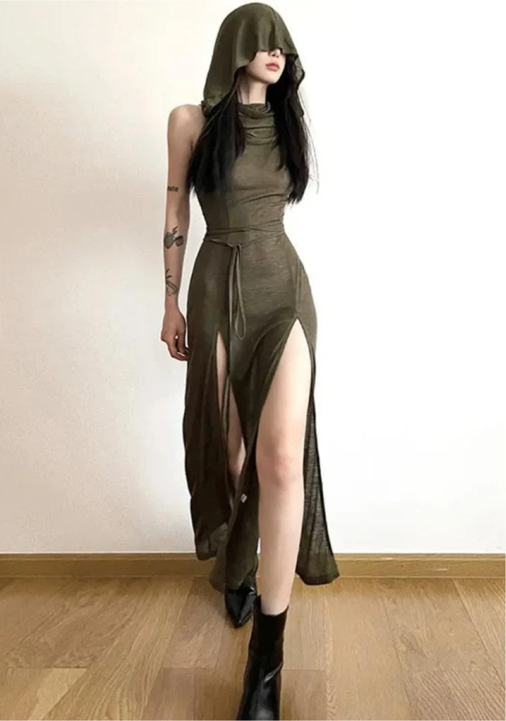Olive Green Goth Dark Desert Dress