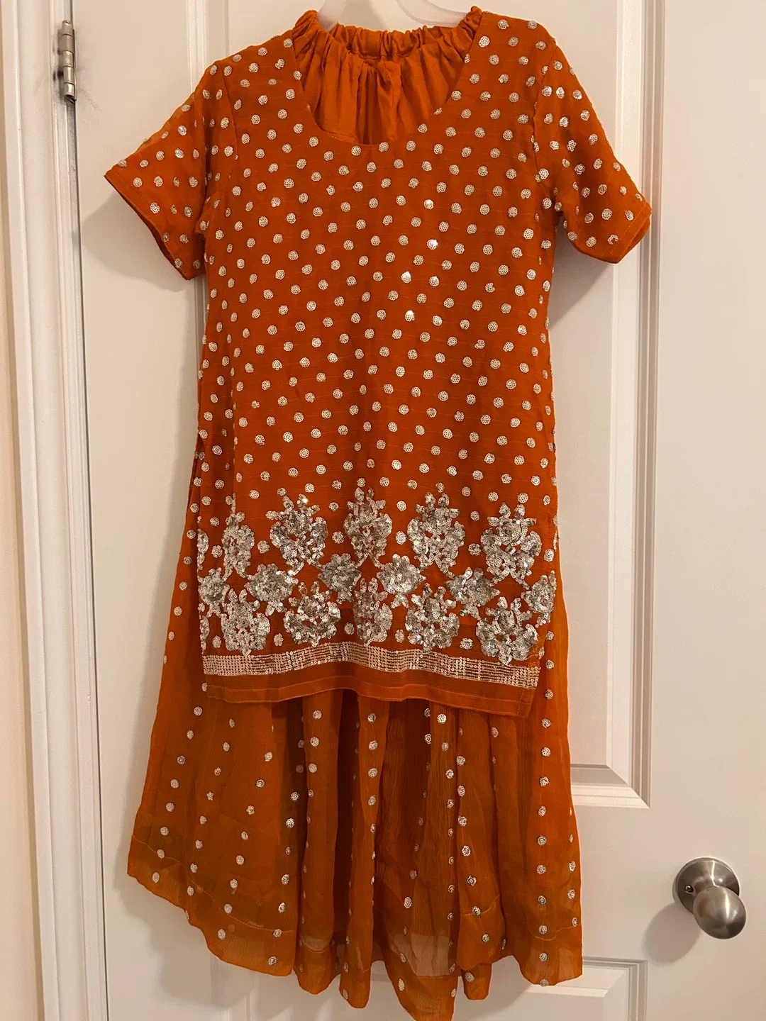 Orange Indian Dress with Silver Embroidery #Cleanout