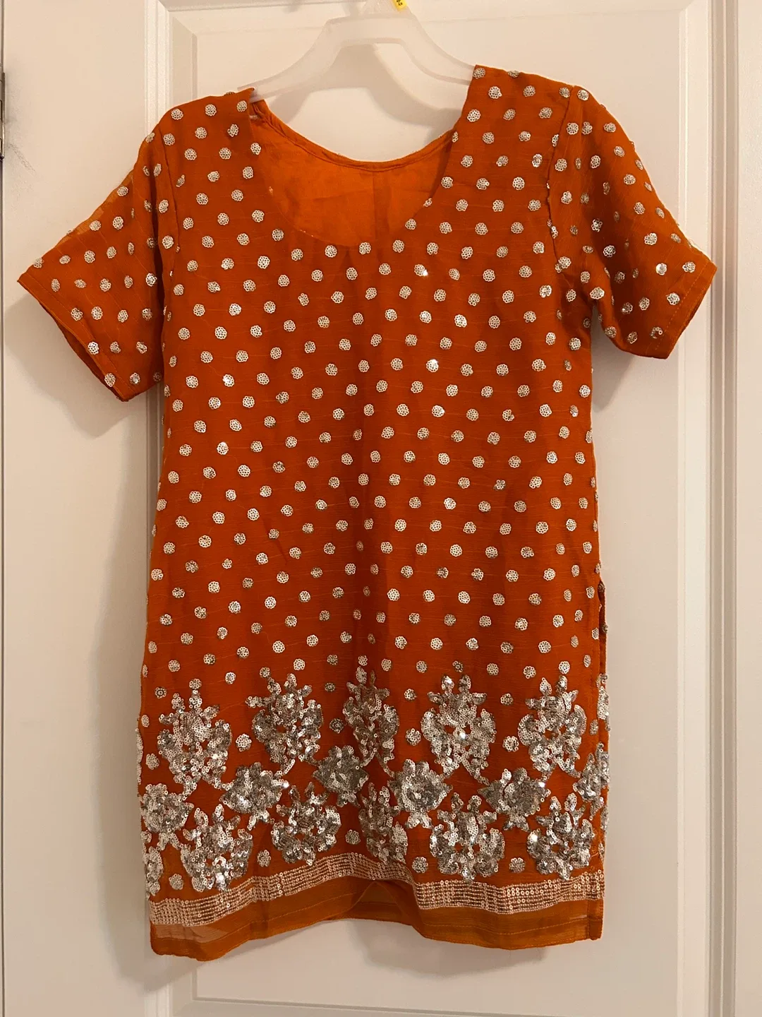 Orange Indian Dress with Silver Embroidery #Cleanout image indicator(2)
